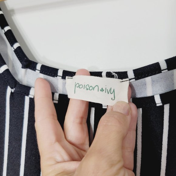 Poison Ivy Sleeveless Sheath Dress Bodycon Black White Striped Scoop Neck S - Picture 2 of 8